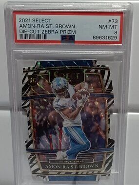 2021 SELECT AMON-RA ST. BROWN #73 DIE Cut ZEBRA Prizm PSA 8